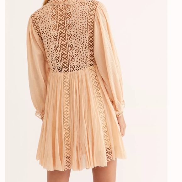 Karma Lace Flowy Button Down Puff Sleeve Boho Peasant Hipster Hippie Chic Dress - Picture 3 of 4